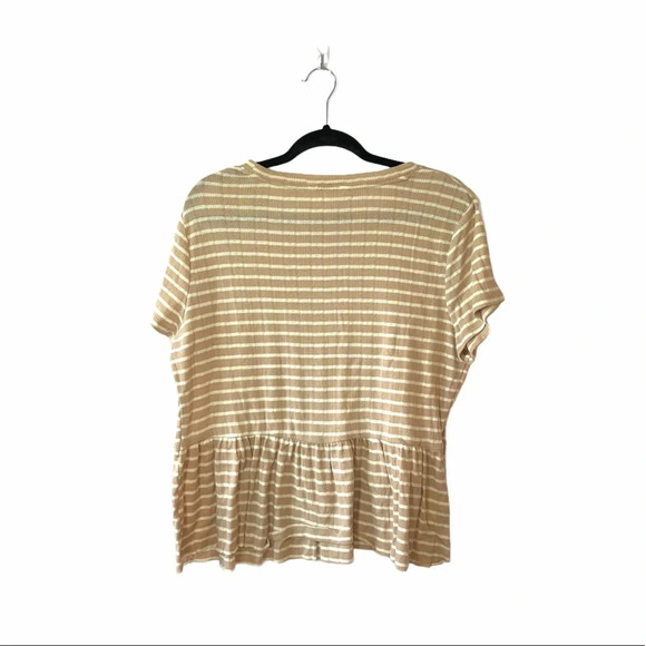 LC Lauren Conrad Tan & White Striped Short Sleeve Peplum Top XXlarge Women’s - Picture 5 of 10